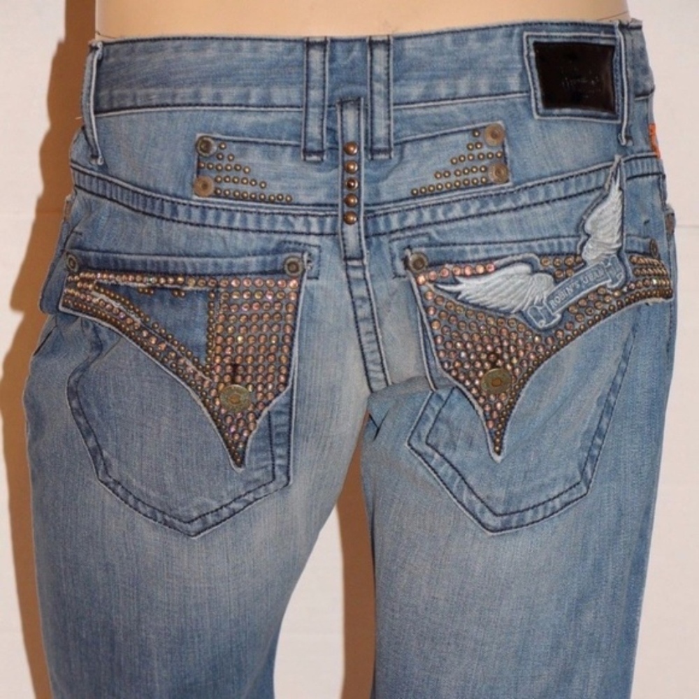 NEW ROBIN'S JEAN Long Flap Straight Studded SZ 42